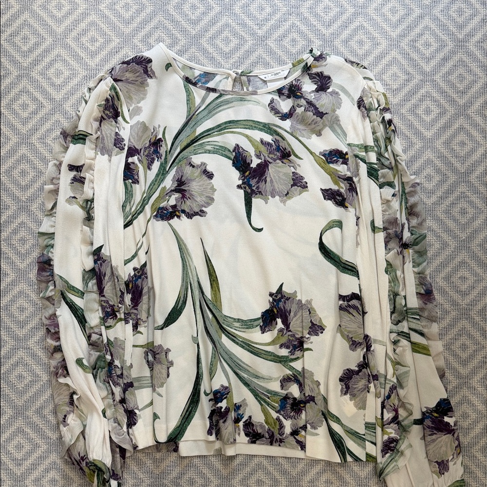 Club Monaco Cream Blouse with Purple Floral Print